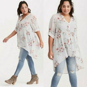 Torrid Gray Floral Chiffon Babydoll Tunic